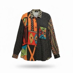 Carole Little Vintage Multicolor Patchwork Shirt Size 2X 90s